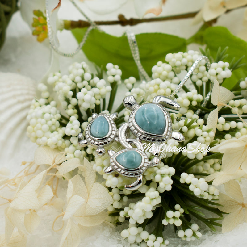 Sterling Silver Sea Turtles Genuine Larimar Hawaiian
