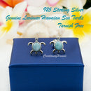 925 Sterling Silver Larimar Sea Turtle Earrings.  Genuine Blue Larimar Inlay Hawaiian Honu Stud Earrings in Silver, Gold, or Rose Gold Color