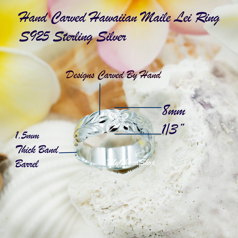 925 Sterling Silver Hawaiian Maile Lei Ring For 6mm, 8mm