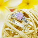 925 Sterling Silver Opal Ring With CZ For Women, Girls. 10mm Oval White, Blue, Pink Opal Pinky, Statement, Wedding Ring.