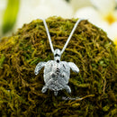 925 Sterling Silver Turtle Necklace. 3D Mother Carrying Baby Hawaiian Sea Turtle Jewelry For Boys, Girls. Mother's Day, Birthday Gift.