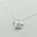 925 Sterling Silver Turtle Necklace. 3D Mother Carrying Baby Hawaiian Sea Turtle Jewelry For Boys, Girls. Mother's Day, Birthday Gift.