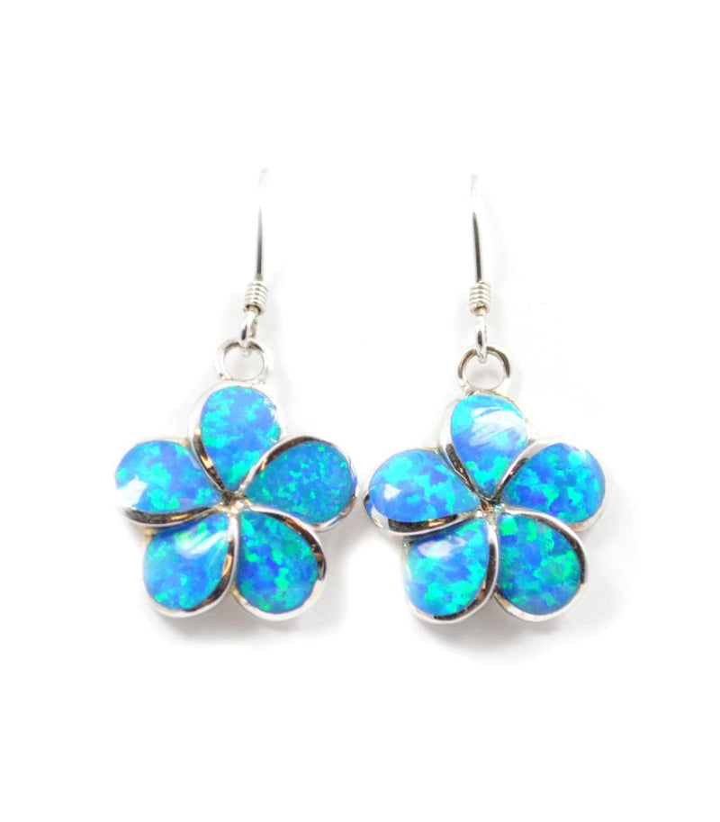 925 Sterling Silver Hawaiian Princess Plumeria Earrings For Women, Girls and Children. Dangle Earrings With Opal Inlay. Classic Hawaiian Island, Tropical Flower Jewelry.