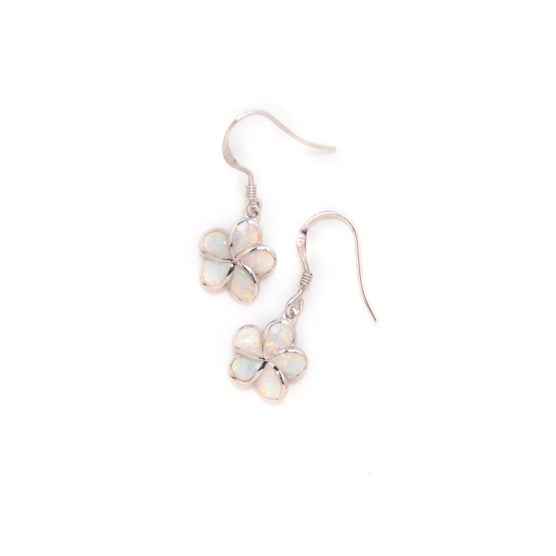 925 Sterling Silver Hawaiian Princess Plumeria Earrings. 8mm to 15mm Plumeria Pink, White or Blue Opal Flower Dangling Earrings for Women