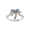 925 Sterling Silver Hawaiian Island Palm Tree Ring With Multi-Color Cubic Zirconia.