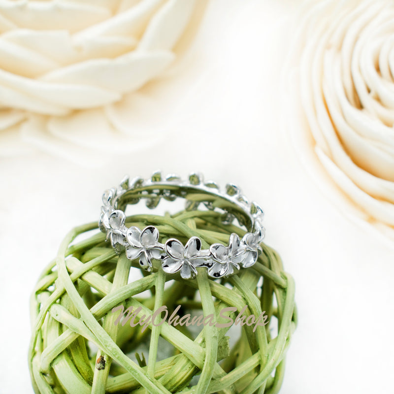Engraved Flower Ring Hawaiian 5mm Sterling Silver Plumeria Lei Ring Design 27 925 Ring Band - Foto 13