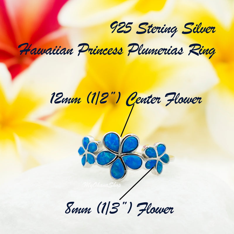 925 Sterling Silver Hawaiian Plumeria Flower Post Stud Earrings – 12mm, Blue Green Opal Inlay