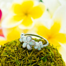 925 Sterling Silver Hawaiian Plumerias Ring For Women. Royal, Elegant, White or Blue Opal Flowers Cluster Wedding, Pinky, Statement Ring.