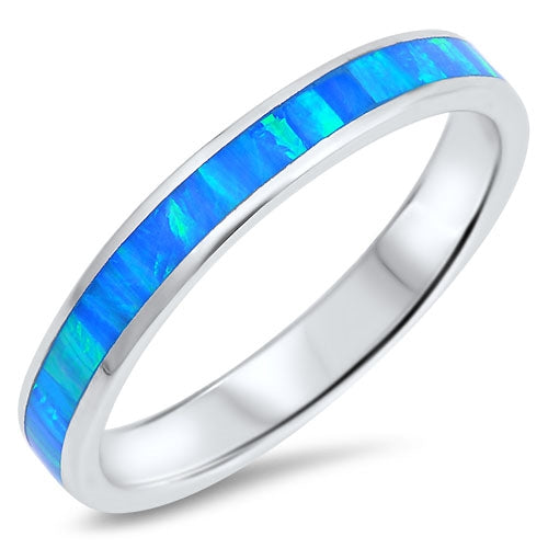 925 Sterling Silver Stackable Blue Opal Band.  3mm, 4mm Delicate, Skinny Ring for Pinky, Thumb, Toe, Wedding Band.