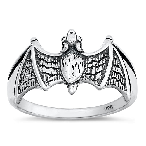 925 Sterling Silver Bat Ring For Men and Women. Medium Sized Bat.