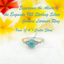 925 Sterling Silver Blue Larimar, White Opal Ring For Women. 9mm Round Gemstone, Stackable Ring For Pinky, Statement, Middle & Index Finger.