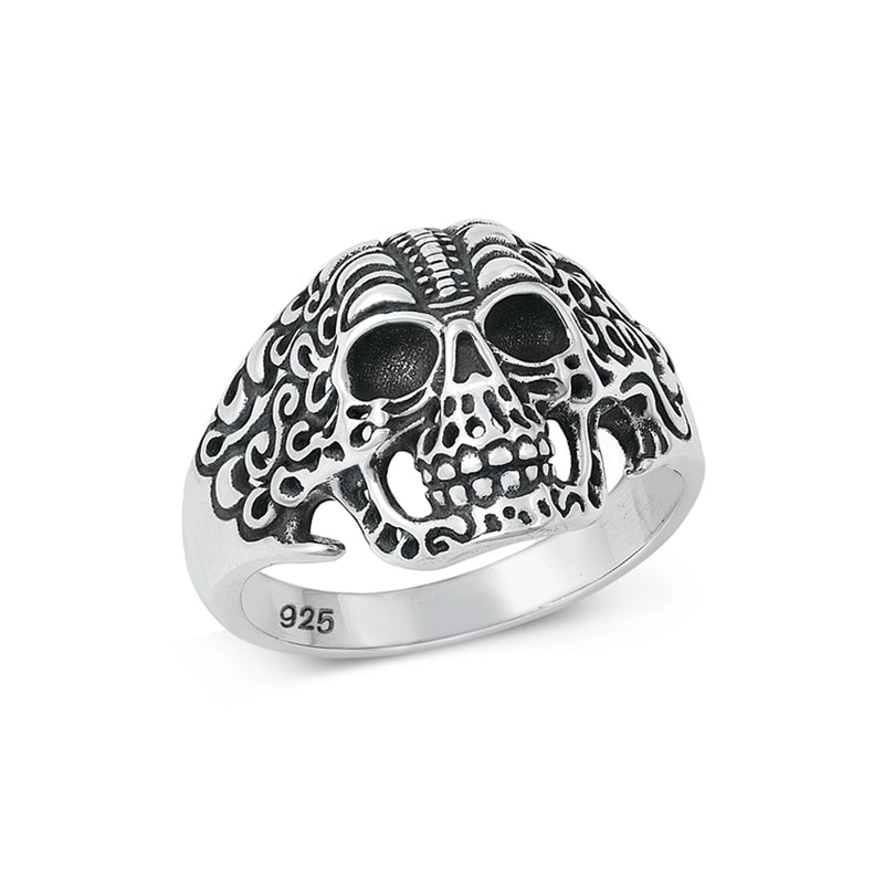 925 Sterling Silver Pirate Death Skull Ring for Men and Women. 17mm (3/4") Oxidized Skull Design.  Pirate Them Jewelry