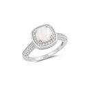925 Sterling Silver Cushion Cut Opal Ring With CZ Halo For Women.  White Opal Statement, Wedding Ring For Her.
