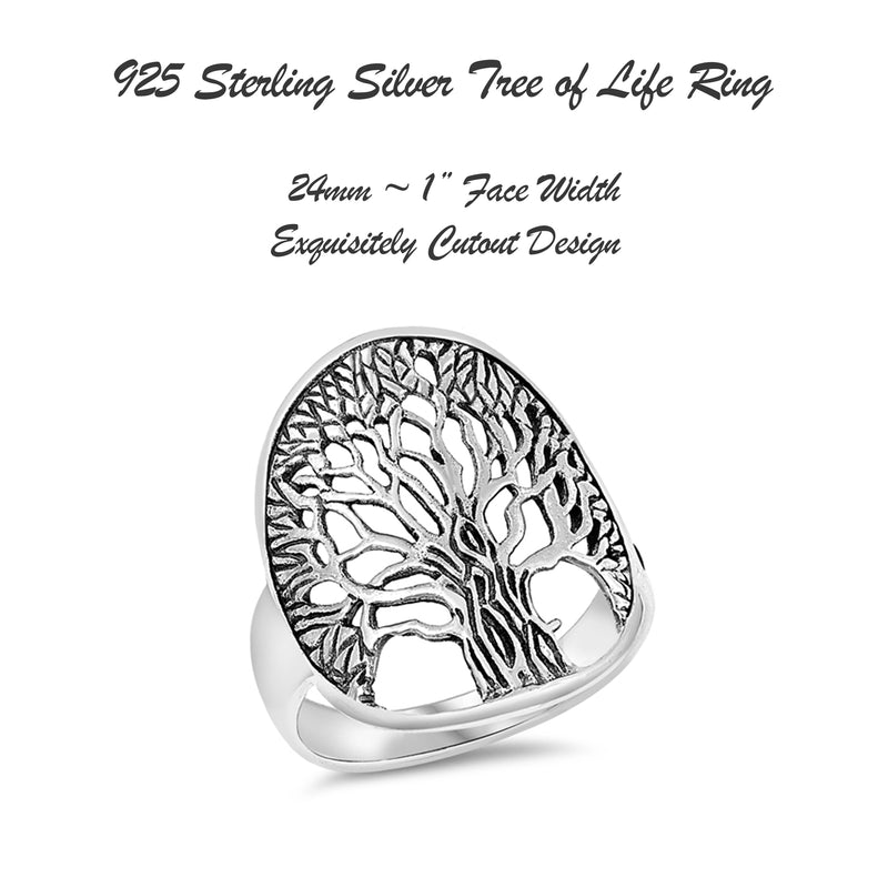 925 Sterling Silver Large Tree of Life Ring For Men & Women. 24mm (1") Oxidized Cutout Design. Big Statement, Index, Middle, Thumb Ring.
