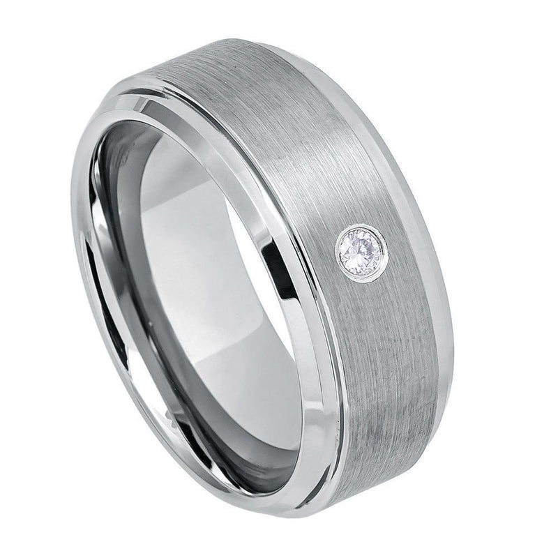 Scratch Free Tungsten Carbide Ring - 8mm With Genuine Diamond