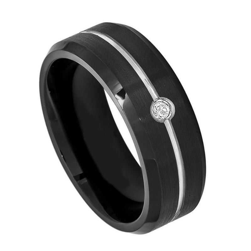 Scratch Free Tungsten Carbide Ring - 8mm With Genuine Diamond