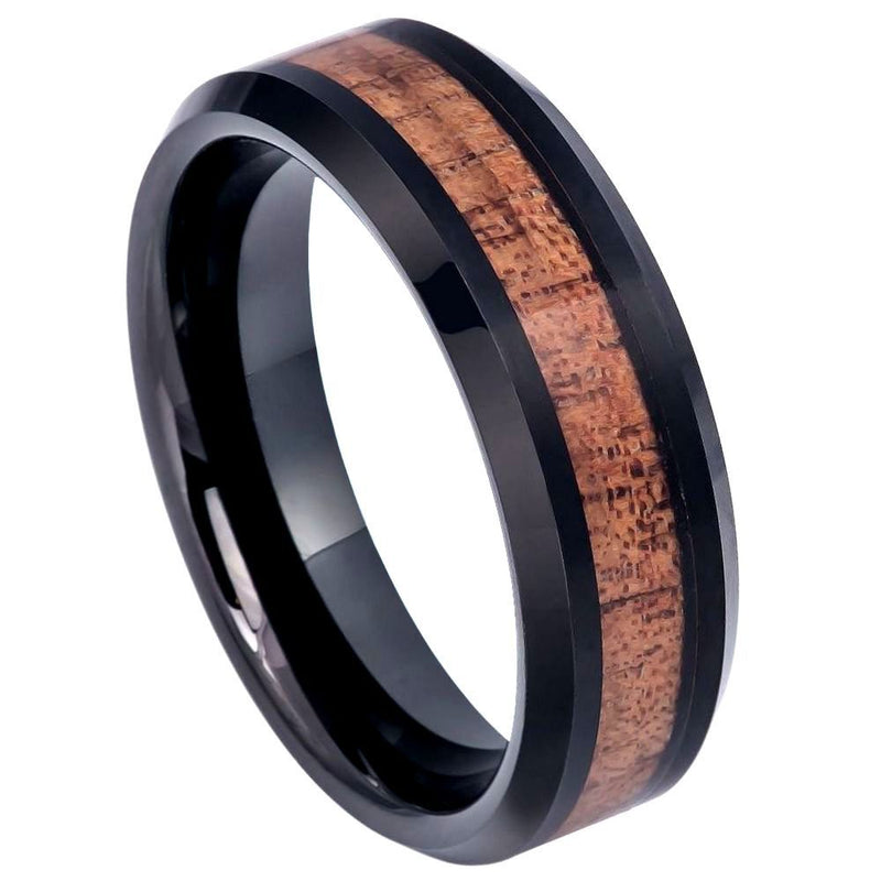 Scratch Free Tungsten Carbide Ring With Koa Wood Inlay - 6mm or 8mm