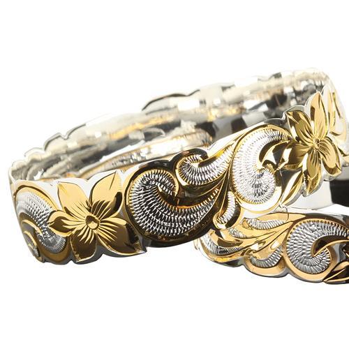 925 Sterling Silver Hand Carved Hawaiian Queen Bangles 2 Tones - 6mm to 18mm