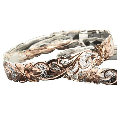 925 Sterling Silver Hand Carved Hawaiian Queen Bangles 2 Tones - 6mm to 18mm