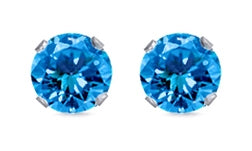 Sterling Silver CZ Stud Earrings - Blue Topaz Color AAA+
