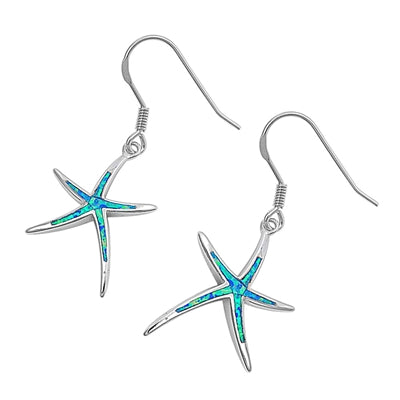 925 Sterling Silver Starfish Dangling Earrings With Opal Inlay