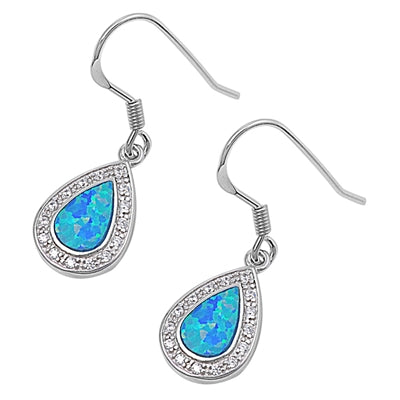 925 Sterling Silver Opal Dangling Earrings With CZs
