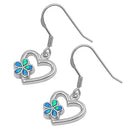 925 Sterling Silver Opal Plumerias Heart Dangling Earrings