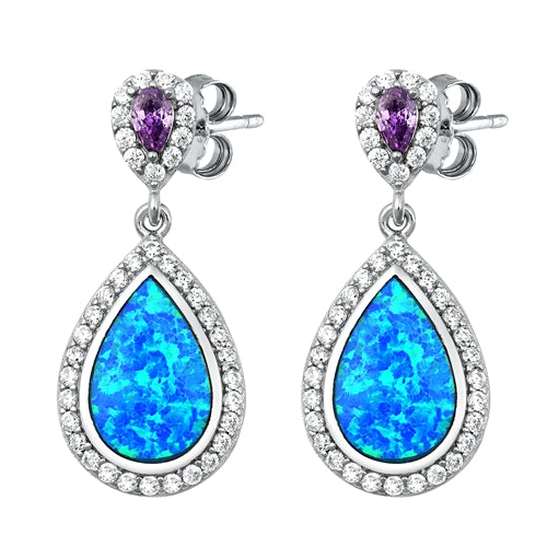 925 Sterling Silver Opal Stud Earrings With Created Amethysts