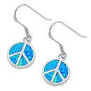 925 Sterling Silver Peace Sign Dangling Earrings With Opal Inlay