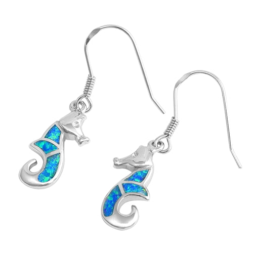 925 Sterling Silver Seahorses Dangling Earrings With Opal Inlay