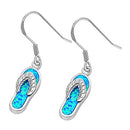 925 Sterling Silver Hawaiian Flip Flops or Sandals Dangling Earrings With Opal Inlay