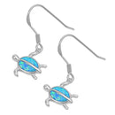 925 Sterling Silver Hawaiian Sea Turtles Dangling Earrings With Opal Inlay
