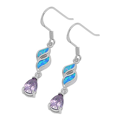 925 Sterling Silver Opal Dangling Earrings With Created Amethysts