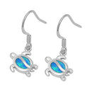 925 Sterling Silver Turtle Dangling Earrings With Opal Inlay