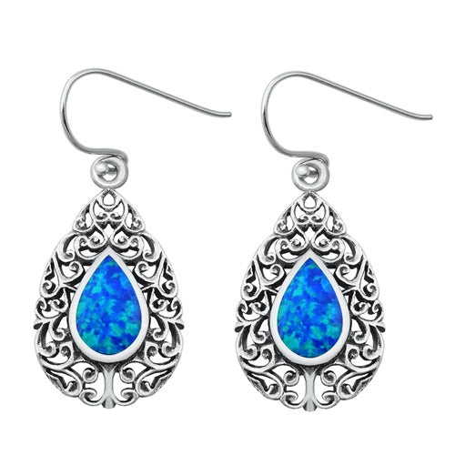 925 Sterling Silver Created Opal Dangling Earrings