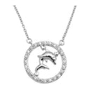 925 Sterling Silver Dolphin & Circle Necklace With CZ's