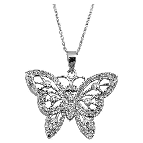 925 Sterling Silver Butterfly Necklace With CZ's