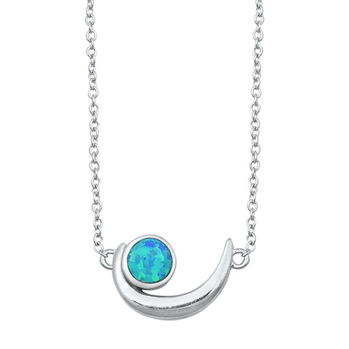 925 Sterling Silver Crescent Moon Necklace With Opal