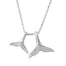 925 Sterling Silver Mom & Baby Whale Tails Necklace With CZ's