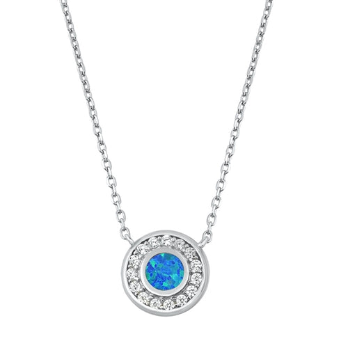 925 Sterling Silver Opal Circle Of Life Necklace With CZ's