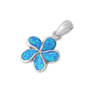 925 Sterling Silver Plumeria Pendant With Created Opal Inlay