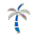 925 Sterling Silver Palm Tree Pendant With Created Opal Inlay