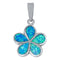 925 Sterling Silver Plumeria Pendant With Created Opal Inlay