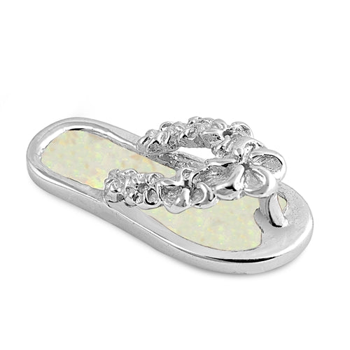 925 Sterling Silver Flip Flop, Slipper Pendant With Created Opal Inlay