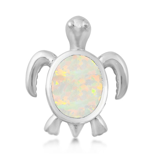 925 Sterling Silver Baby Honu Hawaiian Sea Turtle Pendant With Created Opal Inlay