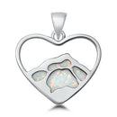 925 Sterling Silver Heart of Mountain Pendant With Created Opal Inlay