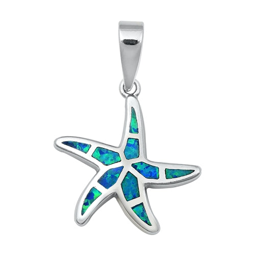925 Sterling Silver Starfish Pendant With Created Opal Inlay