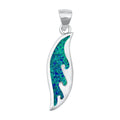 925 Sterling Silver Waves & Surfboard Pendant With Created Opal Inlay