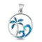 925 Sterling Silver Wave & Palm Tree Pendant With Created Opal Inlay