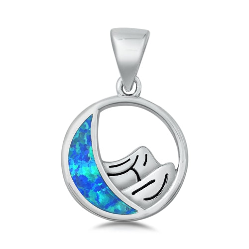925 Sterling Silver Moon & Mountains Pendant With Created Opal Inlay
